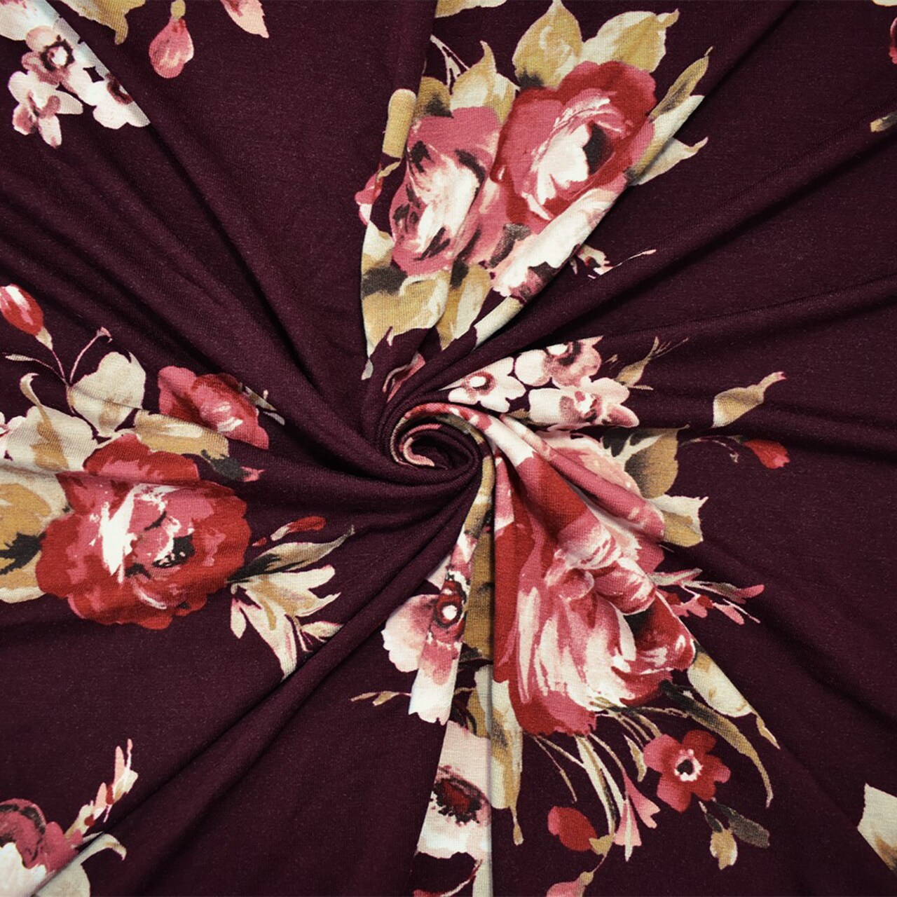 Purple-Multi Rayon Stretch Spandex Floral Printed Jersey Knit Fabric By the Yard